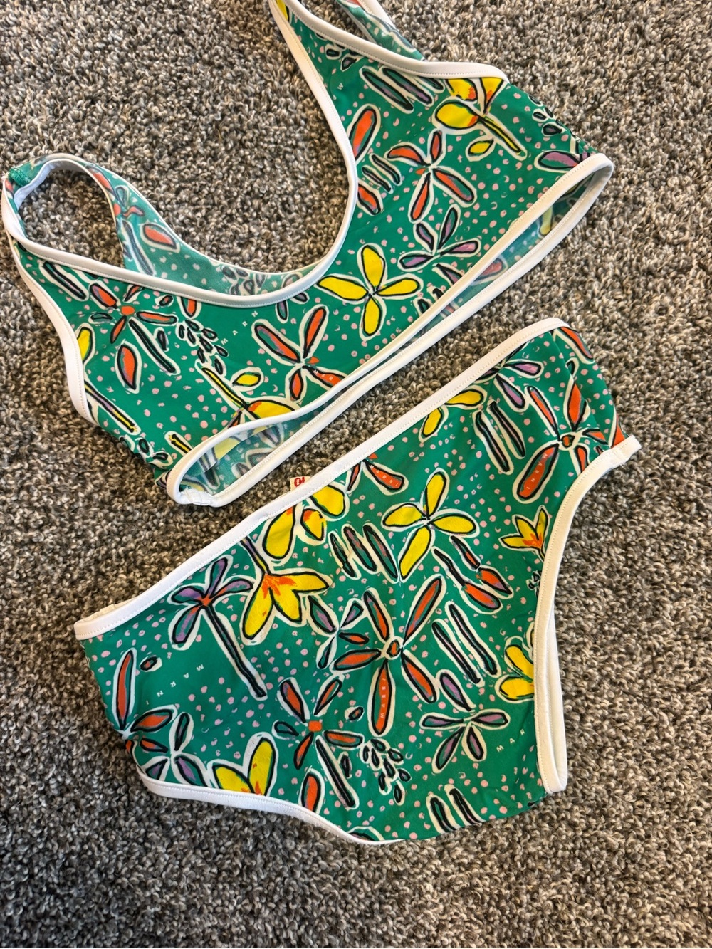 Marni Teal Floral Print Bikini Top with Yellow and Orange Accents